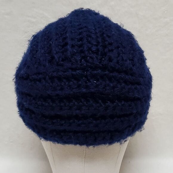 VINTAGE 1970s K-Mart Blue Thick Crochet Knit Turban Boho Headwrap Hat Beanie - Picture 4 of 7
